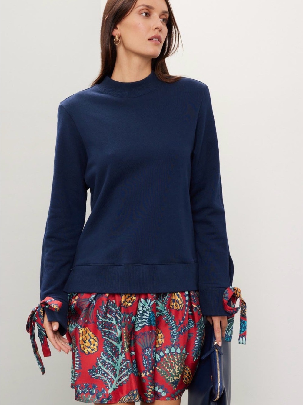 LA DoubleJ Blue Ribbed Mock-Neck Sweatshirt Size L